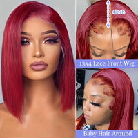 Perruque courte bob en cheveux humains vierges brésiliens bruts HD, ondulations profondes, sans colle, dentelle transparente, sans perte de cheveux