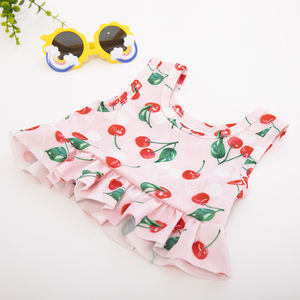 गर्म बेच बिना आस्तीन के साथ चेरी पैटर्न बच्चे लड़की बच्चे तैरना सूट 2 टुकड़ा सूरज टोपी और गीला बैग - Product Image 3