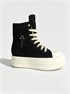 Pentagram Embroidery Craft Black <b>Canvas</b> Chunky Platform Sneakers Lace-up Streetwear Shoes - Product Image 3
