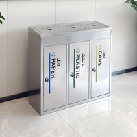 Poubelle en acier inoxydable avec 3 compartiments, conteneur à ordures en métal, poubelle de recyclage des déchets de rue