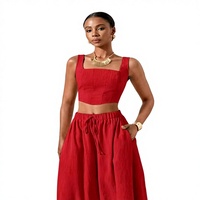 Ensemble 2 pièces d'été pour femme : pantalon léopard vintage avec taille en lin extensible et haut long à col carré pour le quotidien