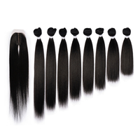 Extensão de cabelo sintético, nova fibra resistente ao calor cabelo liso com fecho ombre