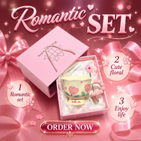 Ensemble de tasses roses tendance TikTok, peintes à la main, en céramique, avec sac cadeau pour les faveurs de mariage, la Saint-Valentin