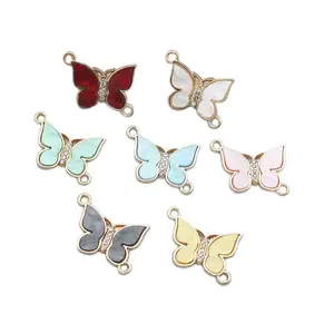100 PC Little Cute Butterfly Shape Charm Connector DIY Jewelry Bracelet Necklace Pendant Charms Gold Tone Enamel Floating Charm