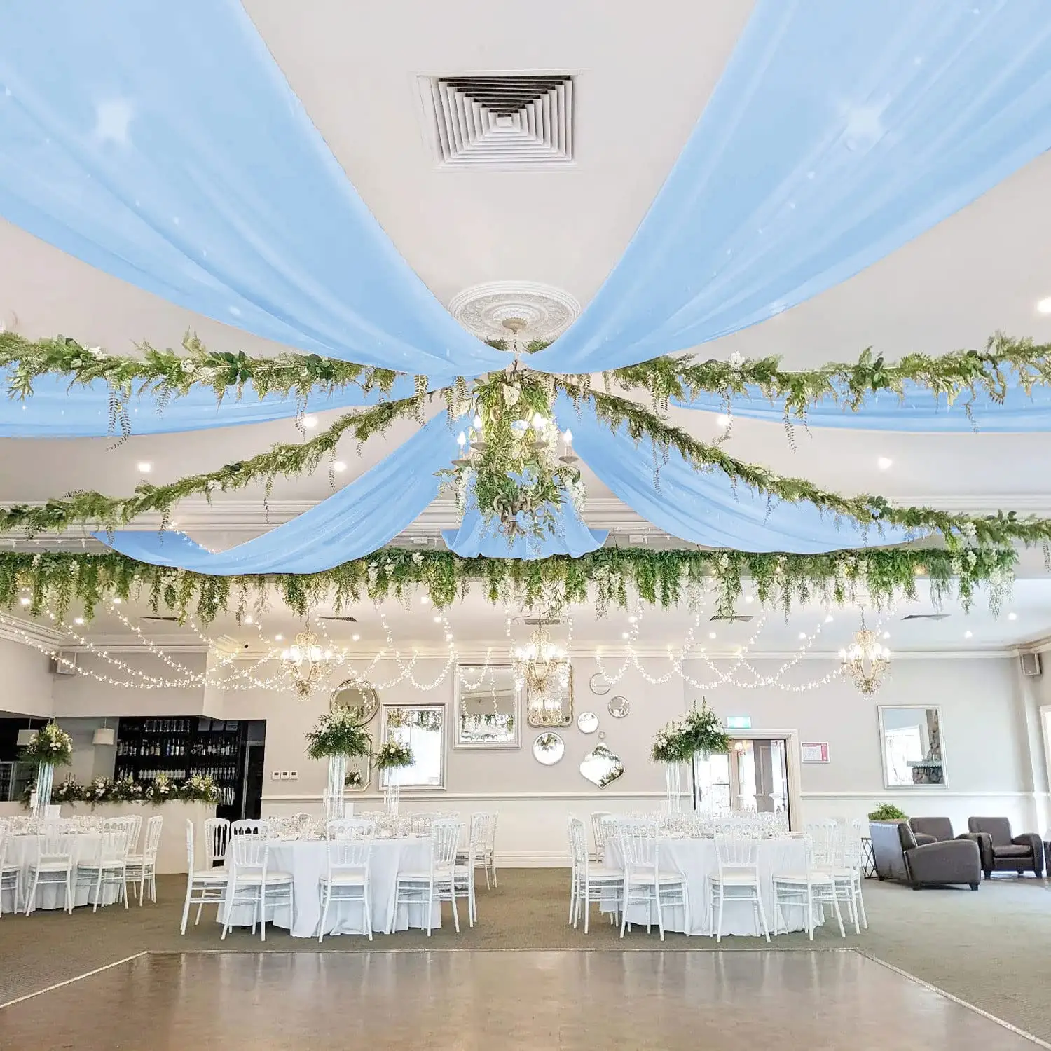Ceiling Drapes for Parties Wedding Ceiling Chiffon Fabric for Wedding Arch Sheer Baby Blue Curtains Chiffon Drapes Tent Drapes