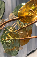 Suspension LED en verre d'art moderne, finition acier inoxydable doré, haute luminosité, taille personnalisable, disques en forme de feuille, garantie 3 ans
