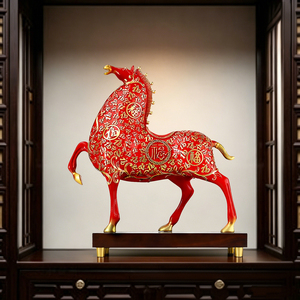 Sculpture de cheval en or rouge porte-bonheur, statue de succès chinoise, figurine pour salon, bureau, cadeau de pendaison de crémaillère - Product Image 5