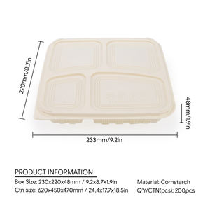 Биоразлагаемая упаковка из кукурузного крахмала: одноразовый ланч-бокс из кукурузного крахмала с <span class=keywords><strong>2</strong></span>, <span class=keywords><strong>3</strong></span>, 4 отделениями и крышкой для еды на вынос - Product Image 2