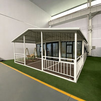 Maison conteneur extensible à double aile de 40 pieds sur 20 pieds, 2 chambres avec salle de bain, préfabriquée en acier, style ferme, salon moderne