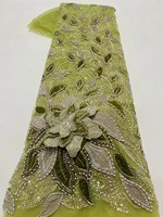 Tissu en dentelle française brodé de perles et de sequins, motif floral, pour mariage, textile africain, magnifique tissu en maille tissé 2026