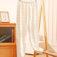 Pantalon de pyjama long en flanelle premium pour femme, en polaire corail épaisse, jacquard thermique en polyester, coupe ample pour la maison, automne-hiver