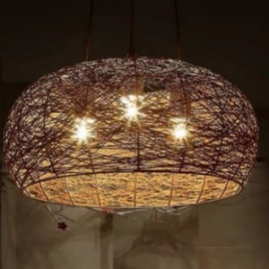 Lámpara colgante de ratán ovalada E27 de tres cabezas para el hogar, sala de té, estilo Zen - Product Image 5