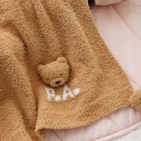 Plaid ultra doux marron clair 100 % polyester, tricoté à rayures, avec ours en peluche 3D joyeux pour enfant, utilisable en toutes saisons