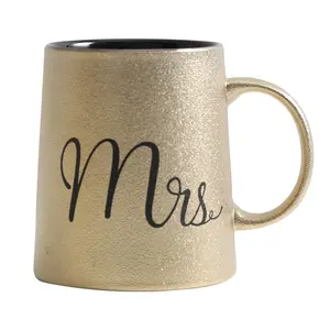 זהב קרמיקה כוס 320ml Mr Mrs ארוחת בוקר חלב קפה באר ספלי חג המולד גדולה מתנה עבור מאהב