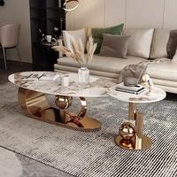 Luxuriöser Ovaler Gold-Marmor Couchtisch mit Marmorplatte für Hotel und Lounge