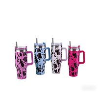 Vaso Térmico de Acero Inoxidable de 40oz con Asa, Diseño de Vaca y Leopardo, para Coche, con Pajita, para Bebidas Frías, 12-24h