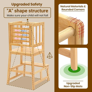 Taburete escalonado de madera ajustable Montessori para niños pequeños, soporte de ayuda de cocina plegable para aprender moderno para baño al aire libre - Product Image 2