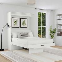 Lit escamotable Queen Size avec panneau de bureau, cadre en acier inoxydable, tête de lit éclairée, rangement intégré – Lit mural pliable pour la maison, gain de place
