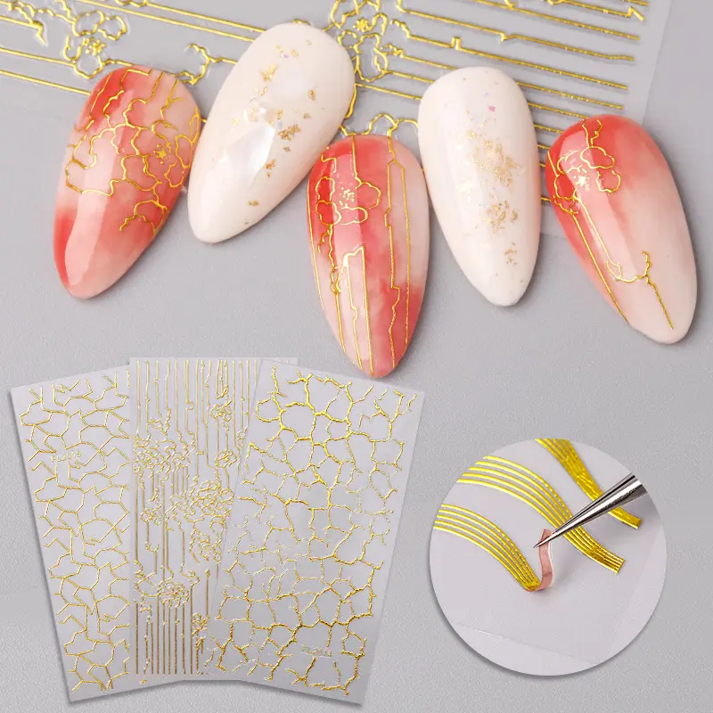 3D самодельная Золотая фольга, наклейка для дизайна ногтей, золотая полоса, лента, линия, блестящие наклейки для ногтей, наклейки для ногтей