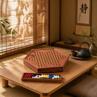 Jeu d'échecs chinois de luxe en bois avec billes de verre, base à tiroir intégré, 6 couleurs vives pour les soirées de jeu en famille