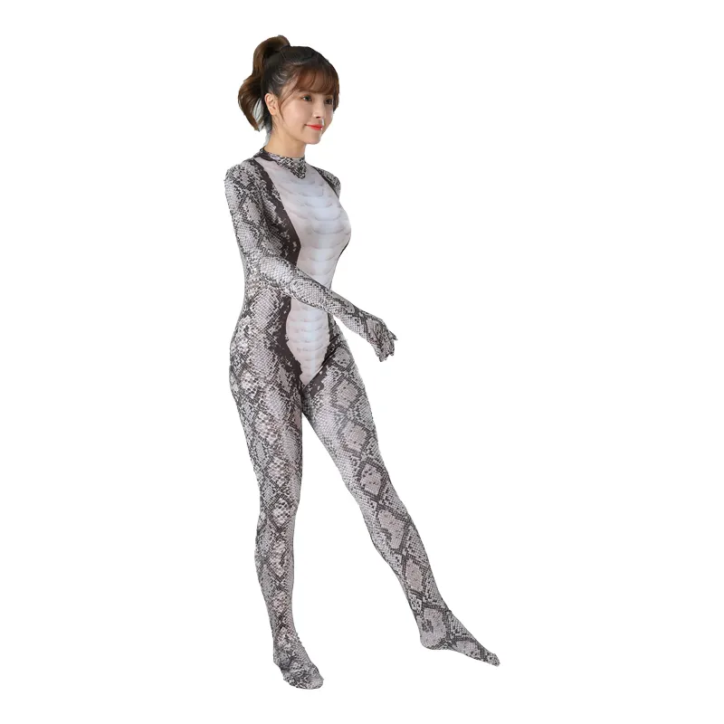 Todas las tallas impresas medias de leopardo Mujer mono femenino disfraces de Cosplay nueva moda trajes de manga larga para fiesta de Halloween