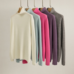 Pull en laine 100 % personnalisé OEM ODM pour femme, col roulé, coupe ajustée, sans couture, tricot côtelé, pour l'automne et l'hiver - Product Image 1