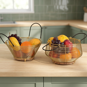 Metal Wire Fruit <b>Basket</b> <b>Round</b> <b>Storage</b> Container Kitchen Minimalist Design Durable - Product Image 2