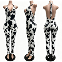 Combinaison sexy à imprimé léopard, zèbre et vache pour femmes, tenue d'été sans manches, col en V profond, vêtements de club, tailles S-2XL