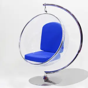 Chaise à bulles ronde pivotante en acrylique transparent avec support en coussin argenté pour meubles de maison d'hôtel