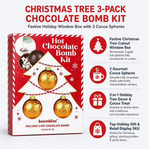Weihnachtsbaum 3-teiliges Heiße Schokoladenbomben-Set mit Marshmallow im Inneren, Goldfolie-Kugel, Kakao-Kugel, Feiertagsgeschenkbox, Süßigkeiten-Vorrat - Product Image 3