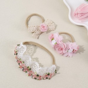 Diadema de Flores Rosa Bebé en <span class=keywords><strong>3</strong></span> Colores, Accesorios para el Cabello de Niña, Diadema de Nailon con Flores, Diadema para Bebé - Product Image 4
