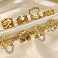 Anillos Geométricos Ovalados de Acero Inoxidable con Circonita Dorada, Joyería de Lujo Apilable