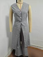 Ensemble deux pièces pour femme 6645 : Gilet sans manches et pantalon évasé – Tenue décontractée et élégante en polyester uni pour le bureau et l'été