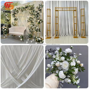 SMOOTH 10x10ft Ivory Beige Wedding <b>Curtain</b> <b>Drapes</b> <b>Curtains</b> Backdrop Stand Set Gold Metal Stand With Flowers - Product Image 3