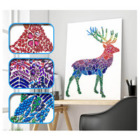 Peinture de diamant en cristal 5d, cerf coloré, forme spéciale, pour bricolage, pour adultes, 4 pièces