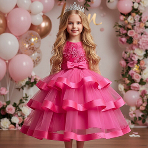Elegante Abito da Festa per Bambine con Collo Rotondo, Vestito da Principessa Multistrato Color Champagne per Bambine da 2 a 10 Anni - Product Image 2