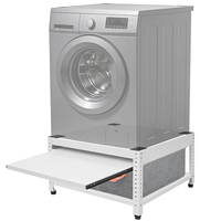 Support de lave-linge JH-Mech avec étagère de rangement, design durable et réglable, 28'' L x 28'' W, base de machine à laver en métal blanc