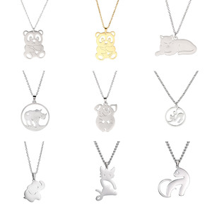 Collar con dije de elefante para niños, cadena de oro de acero inoxidable <span class=keywords><strong>2021</strong></span>, <span class=keywords><strong>Animal</strong></span>, venta al por mayor, elefante Panda, joyería - Product Image 1