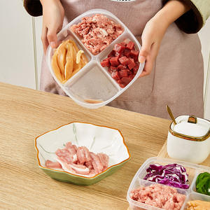 Caja de almacenamiento de alimentos de estilo japonés con cuatro compartimentos, rectangular, con tapa, congelable, para carne, verduras, refrigerador sellado portátil - Product Image 5