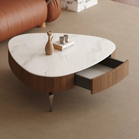 Table basse triangulaire moderne et simple en pierre frittée de 36 pouces, avec tiroir de rangement, idéale pour les salons et les hôtels