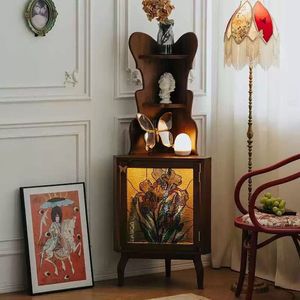 Meuble d'appoint en bois massif de style rétro français avec motif papillon pour le rangement dans le salon - Product Image 2