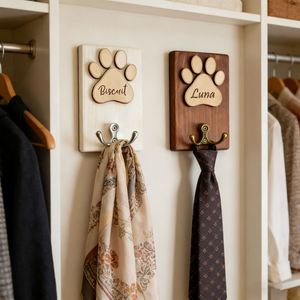 Colgador de Madera con Huella de Pata para Perros, Soporte Personalizado de Pared para Correa de Mascotas, Colgadores Decorativos de Madera para Collares y Llaves - Product Image 2
