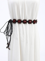 Ceinture Bohème Faite Main Personnalisée pour Femme, Ceinture de Taille Hippie Bohème Perlée en Macramé avec Pompon et Corde Cirée Tressée