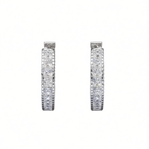 Orecchini a Cerchio E2033 in Oro Bianco con Cristalli e Strass, Gioielli Classici da Donna - Product Image 1