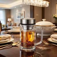 Tasse en verre borosilicate double couche, résistante aux hautes températures, avec séparateur de thé et d'eau, portable, grande capacité