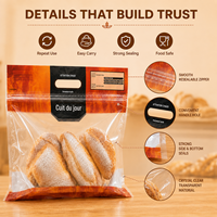 Bolsas Transparentes Reutilizables para Panadería con Cierre, Asa Superior y Cierre de Cremallera, para Pasteles, Croissants, Pan, Bolsas Personalizables de PET+CPP para Almacenamiento de Alimentos