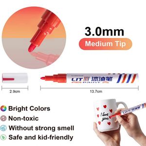 ปากกามาร์กเกอร์สีกันน้ำสำหรับยางรถยนต์ 12 สี ปลายขนาด 3 มม. หมึกติดทนนาน ไม่ซีดจาง - Product Image 3