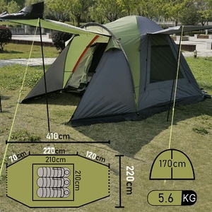 Tente de camping quatre saisons SILVERLINE, trois chambres, un salon, type Trigone/V, toit de 3000+ mm, 3-4 personnes, nylon durable - Product Image 2