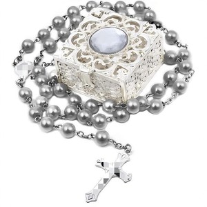 Vintage Imitation Pearl Rosary Necklace Zinc Alloy <b>Sweater</b> Chain Crystal Rhinestone Box <b>Set</b> Unisex Gift Jewelry - Product Image 4
