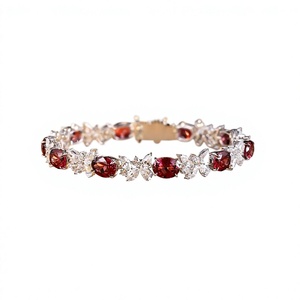 Classic 925 Silver <b>Bracelet</b> With Oval Cut Lab grown Diamonds And <b>Ruby</b> Side Stones Classic Wedding Jewelry IGI Certified - Product Image 1